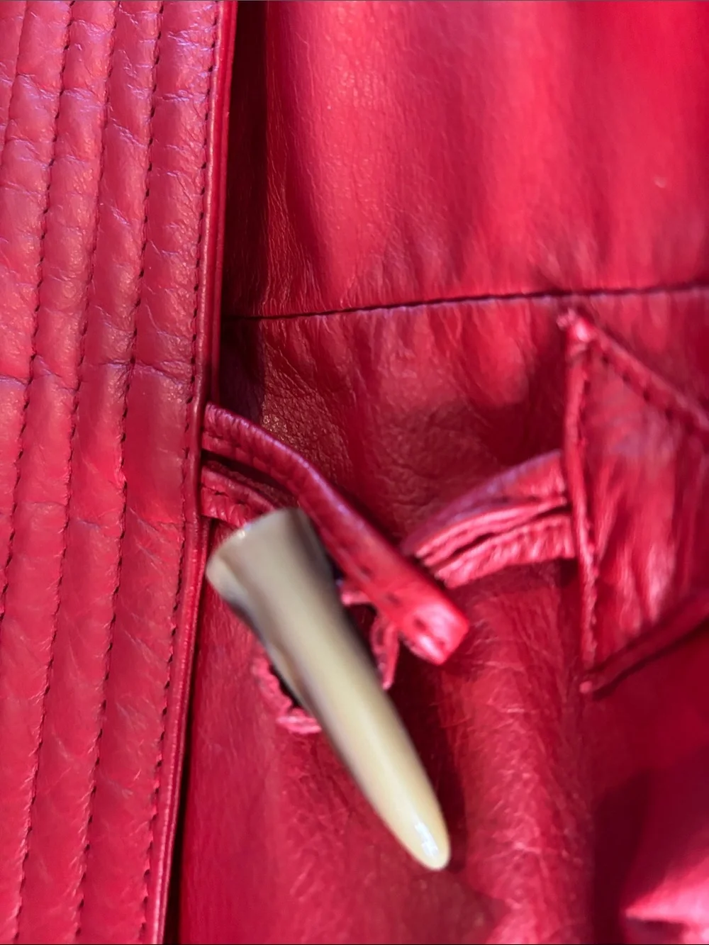 Jacqueline Ferrar Red Leather Hooded Toggle Coat with Fur Trim M (Runs Large)